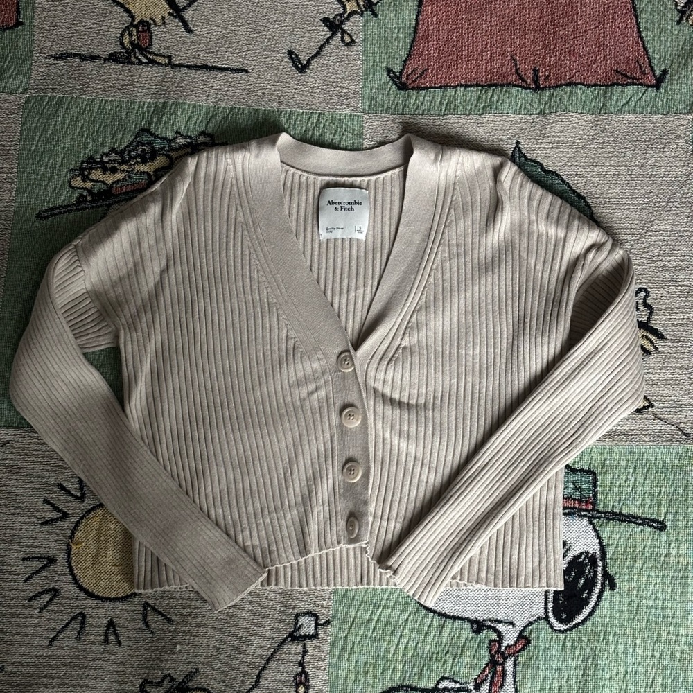 Abercrombie & Fitch Ribbed Beige Cardigan Sweater and Tank Matching Set